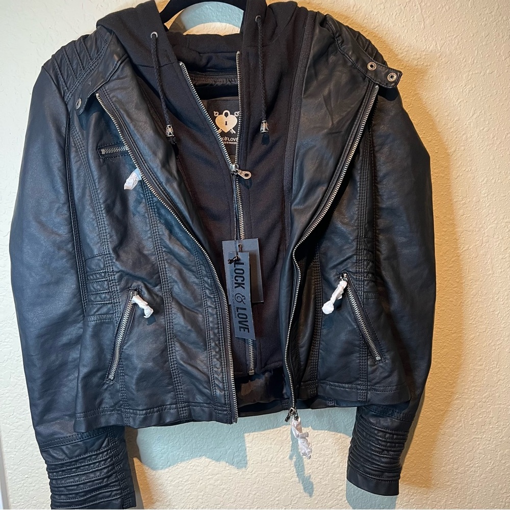 Womens black faux leather jacket size XS.